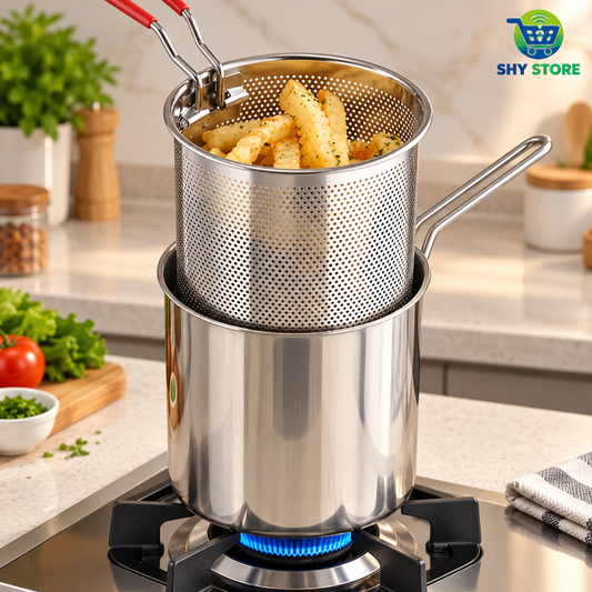 Stainless Steel Deep Fryer Pot with Strainer – Heavy-Duty Frying Pan for Home Kitchen Use – 1200ML Oil Capacity