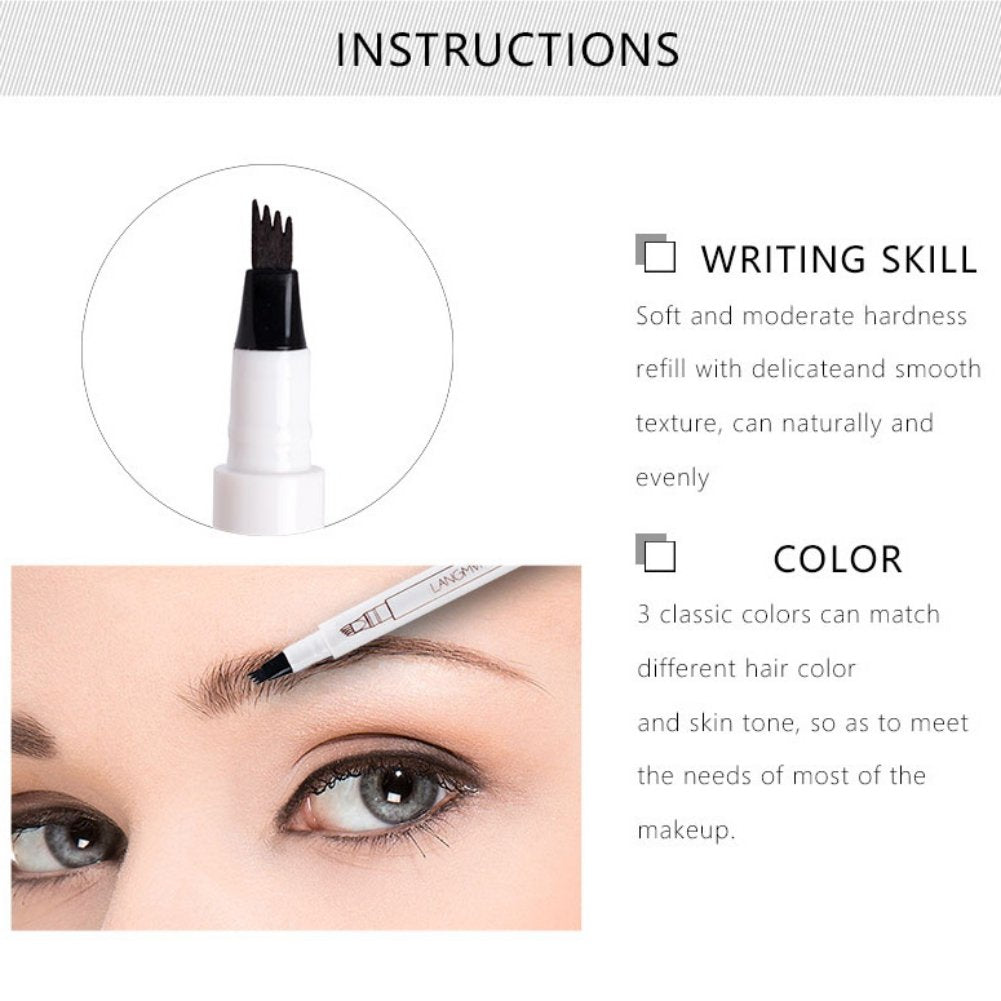 4 Tip Waterproof Eyebrow Pen | Waterproof Tattoo Tint Fine Sketch Liquid Eyebrow Pencil | Createsur Natal Makeup Effect - black
