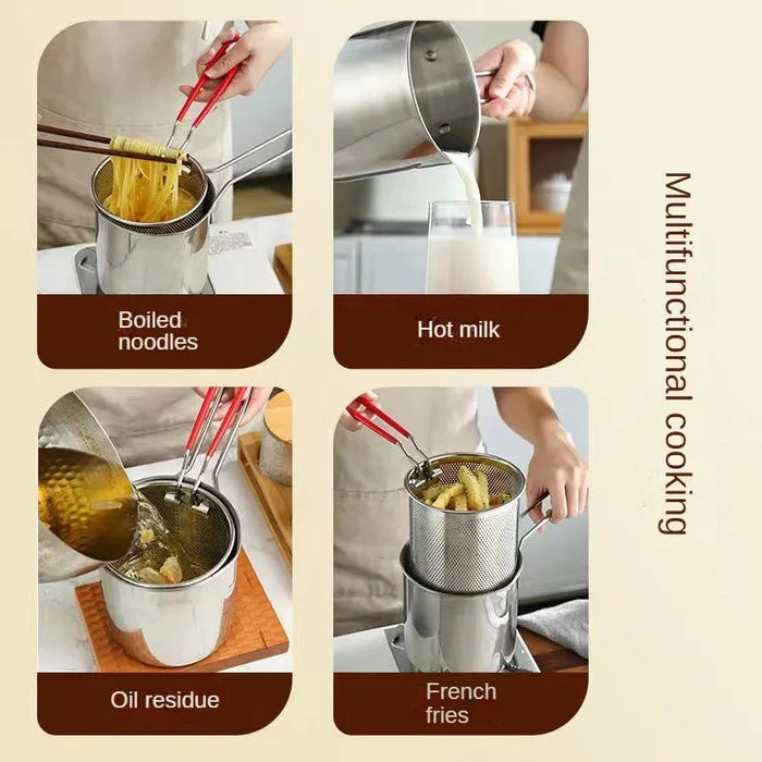 Stainless Steel Deep Fryer Pot with Strainer – Heavy-Duty Frying Pan for Home Kitchen Use – 1200ML Oil Capacity