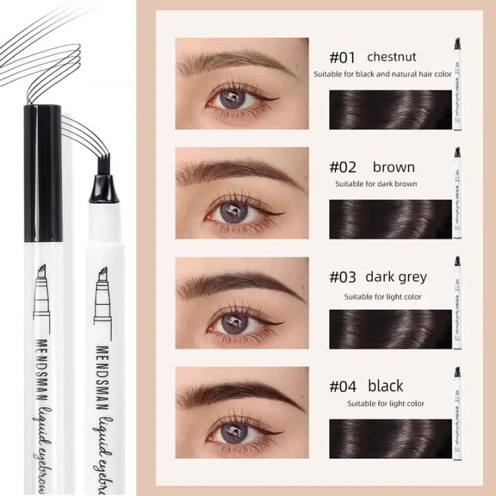 4 Tip Waterproof Eyebrow Pen | Waterproof Tattoo Tint Fine Sketch Liquid Eyebrow Pencil | Createsur Natal Makeup Effect - black