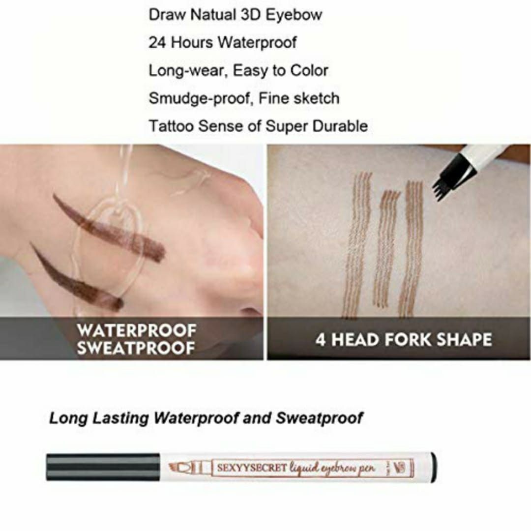 4 Tip Waterproof Eyebrow Pen | Waterproof Tattoo Tint Fine Sketch Liquid Eyebrow Pencil | Createsur Natal Makeup Effect - black