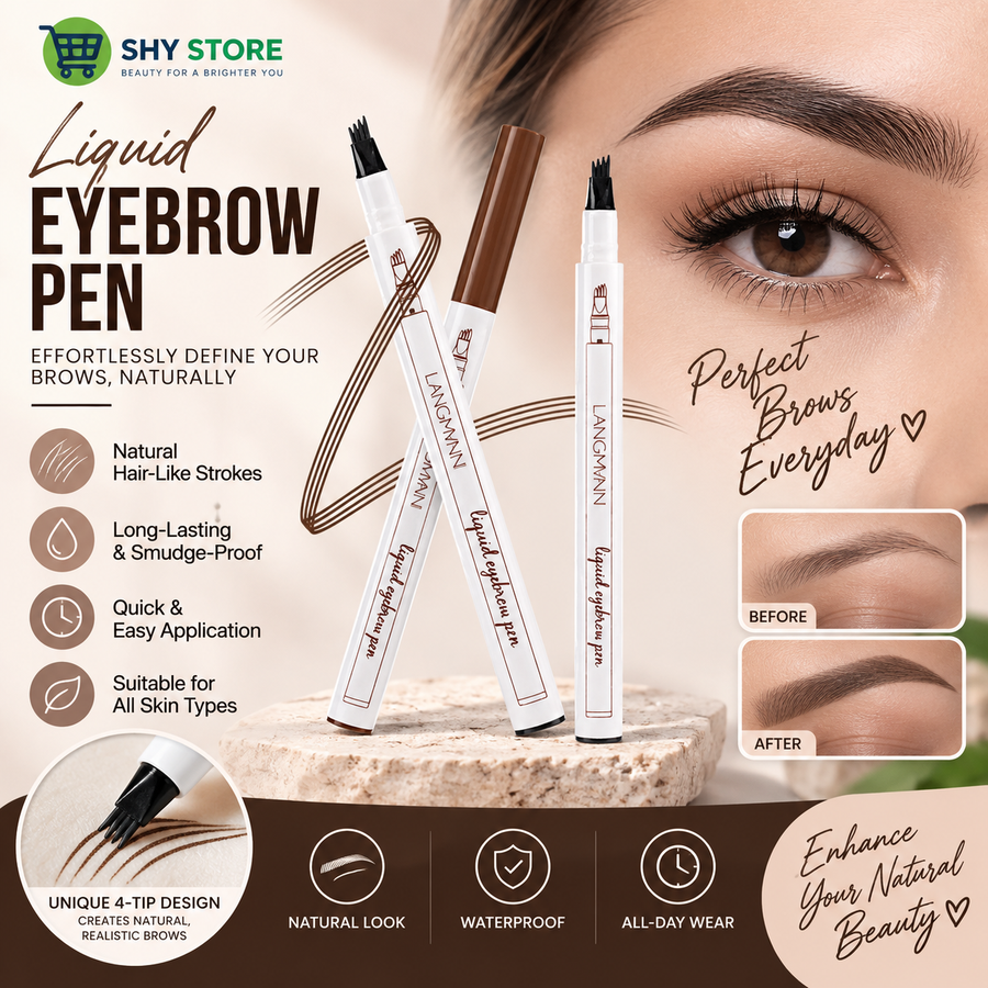 4 Tip Waterproof Eyebrow Pen | Waterproof Tattoo Tint Fine Sketch Liquid Eyebrow Pencil | Createsur Natal Makeup Effect - black