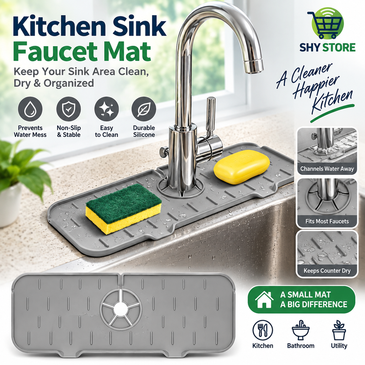 Silicone Kitchen Faucet Splash Guard Sink Mat - Kitchen Accessory Designed For Water Protection And Daily Sink Maintenance Routine